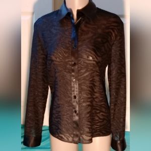 RAFAELLA BLACK SHEER TOP WITH SATIN TRIM, MEDIUM